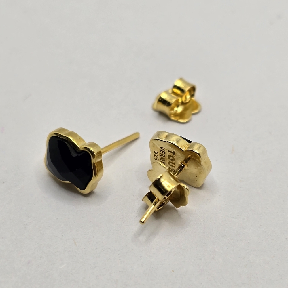 Tous Vermeil over Silver Color Earrings with faceted onyx 9mm - Picture 8 of 9